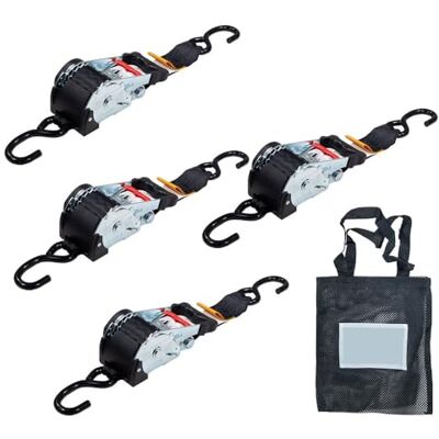 Mytee Products 4-pak chowanych pasków zapadkowych 5 cm x 25 cm automatyczne zwijanie bez zapadki paski zapadkowe z powlekanymi zaczepami typu S do motocykli, quadów, rowerów: ciasne i bezpieczne Mytee Products 4-pak chowanych pasków zapadkowych 5 cm x 25 cm automatyczne zwijanie bez zapadki paski zapadkowe z powlekanymi zaczepami typu S do motocykli, quadów, rowerów: ciasne i bezpieczne