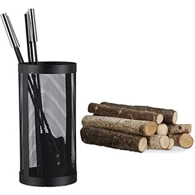 Relaxdays Zestaw kominkowy w wiadrze, 5-częściowy, łopatka, miotła, pogrzebacz, szczypce, czarny Relaxdays Zestaw kominkowy w wiadrze, 5-częściowy, łopatka, miotła, pogrzebacz, szczypce, czarny
