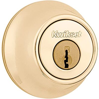 Kwikset Zamek zasuwowy 660, polerowany mosiądz okrągły zewnętrzny klucz przednie drzwi wejściowe, jednocylindrowa zasuwa martwa Kwikset Zamek zasuwowy 660, polerowany mosiądz okrągły zewnętrzny klucz przednie drzwi wejściowe, jednocylindrowa zasuwa martwa