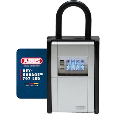 ABUS KeyGarage 797 LED skrzynka na klucze z uchwytem do mocowania – z podświetlanymi rolkami liczbowymi – na klucze lub małe wartościowe przedmioty – czarno-srebrna ABUS KeyGarage 797 LED skrzynka na klucze z uchwytem do mocowania – z podświetlanymi rolkami liczbowymi – na klucze lub małe wartościowe przedmioty – czarno-srebrna