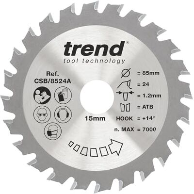 Trend Piła tarczowa CraftPro, średnica 85 mm x 24 zęby x otwór 15 mm, końcówka z węglika wolframu, CSB/8524A Trend Piła tarczowa CraftPro, średnica 85 mm x 24 zęby x otwór 15 mm, końcówka z węglika wolframu, CSB/8524A