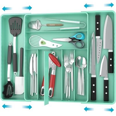 Simple Houseware Rozszerzalny organizer na sztućce do szuflady kuchennej, turkusowy Simple Houseware Rozszerzalny organizer na sztućce do szuflady kuchennej, turkusowy