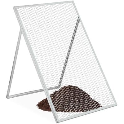 Relaxdays sito ogrodowe, wys. x szer.: 100 x 60 cm, ocynkowane sitko do gruntu, metal, siatka 20 x 40 mm, sitko kompostowe, stal, srebro Relaxdays sito ogrodowe, wys. x szer.: 100 x 60 cm, ocynkowane sitko do gruntu, metal, siatka 20 x 40 mm, sitko kompostowe, stal, srebro