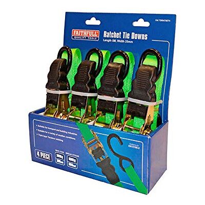 Faithfull FAITDRATSET4 Ratchet Tie Downs, 5 m x 25 mm, Multi Faithfull FAITDRATSET4 Ratchet Tie Downs, 5 m x 25 mm, Multi