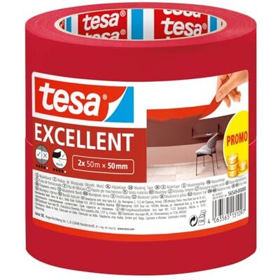 tesa Excellent taśma malarska z cienkim papierowym podkładem do zabezpieczania powierzchni podczas malowania do wszystkich farb, lakierów i lazur, stosowanych wewnątrz pomieszczeń 2x 50m x 50mm tesa Excellent taśma malarska z cienkim papierowym podkładem do zabezpieczania powierzchni podczas malowania do wszystkich farb, lakierów i lazur, stosowanych wewnątrz pomieszczeń 2x 50m x 50mm