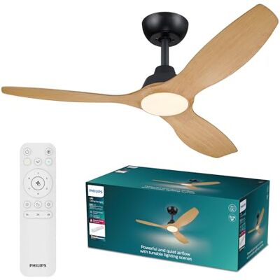 Philips Olas Wentylator Sufitowy, 3 Łopatki i Światło + Pilot, Czarny Średnica 132 cm, 2650 Lumenów, Regulowana Barwa Bieli 3000-6500 K, Ściemnianie do 5%, Mocny Przepływ Powietrza, Cicha Praca Philips Olas Wentylator Sufitowy, 3 Łopatki i Światło + Pilot, Czarny Średnica 132 cm, 2650 Lumenów, Regulowana Barwa Bieli 3000-6500 K, Ściemnianie do 5%, Mocny Przepływ Powietrza, Cicha Praca