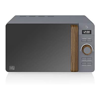 Swan Nordic cyfrowa kuchenka mikrofalowa, 20 l, 6 poziomów pracy, moc 800 W, timer 30 min, łatwe czyszczenie, tryb rozmrażania, nowoczesny design, uchwyt z efektem drewna, matowy szary Swan Nordic cyfrowa kuchenka mikrofalowa, 20 l, 6 poziomów pracy, moc 800 W, timer 30 min, łatwe czyszczenie, tryb rozmrażania, nowoczesny design, uchwyt z efektem drewna, matowy szary
