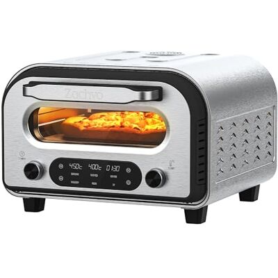 ZACHVO Elektryczny piekarnik do pizzy – do 450°C, 5 programów do pizzy, minutnik 1-60 min, wyświetlacz dotykowy LED i pokrętło, stal nierdzewna, z ogniotrwałym kamieniem, profesjonalna łopatka i ZACHVO Elektryczny piekarnik do pizzy – do 450°C, 5 programów do pizzy, minutnik 1-60 min, wyświetlacz dotykowy LED i pokrętło, stal nierdzewna, z ogniotrwałym kamieniem, profesjonalna łopatka i