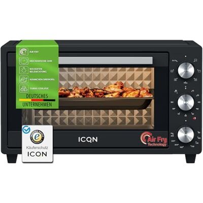 ICQN Mini piekarnik 20 litrów z Airfry, frytkownica na gorące powietrze, grzałka górna/dolna z funkcją termoobiegu, 5 funkcji grillowania, timer 90 min, 1500 W, mini piekarnik, 80°-250°C, kosz do ICQN Mini piekarnik 20 litrów z Airfry, frytkownica na gorące powietrze, grzałka górna/dolna z funkcją termoobiegu, 5 funkcji grillowania, timer 90 min, 1500 W, mini piekarnik, 80°-250°C, kosz do