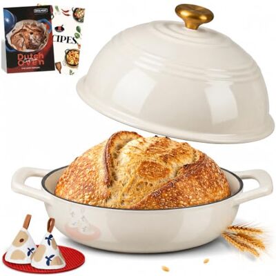 OVERMONT Holenderski piekarnik do pieczenia chleba, emaliowany żeliwny piec holenderski, garnek do zapiekania z pokrywką kopułową do pieczenia chleba na zakwasie, pieczenia, duszenia i smażenia OVERMONT Holenderski piekarnik do pieczenia chleba, emaliowany żeliwny piec holenderski, garnek do zapiekania z pokrywką kopułową do pieczenia chleba na zakwasie, pieczenia, duszenia i smażenia