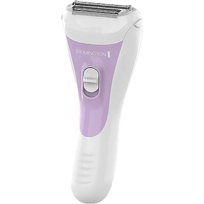 Remington golarka damska, pasek z aloe vera dla nawilżenia, folie tnące, grzebień do strefy bikini, golenie na sucho i mokro, na baterie 2x AAA, szczoteczka, biały/fioletowy, Smooth&Silky WSF5060 Remington golarka damska, pasek z aloe vera dla nawilżenia, folie tnące, grzebień do strefy bikini, golenie na sucho i mokro, na baterie 2x AAA, szczoteczka, biały/fioletowy, Smooth&Silky WSF5060