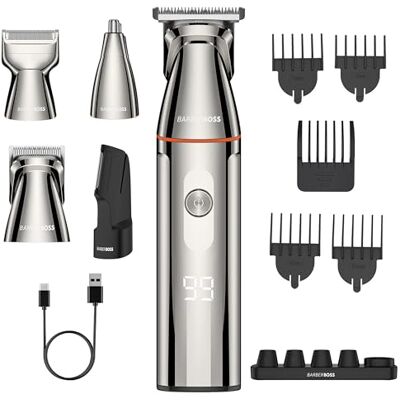 BARBERBOSS Zestaw do pielęgnacji 5 w 1 dla mężczyzn, trymer do brody dla mężczyzn, wodoodporna maszynka do strzyżenia włosów z trymerem do nosa, pielęgnacja ciała, ładowanie USB-C i wyświetlacz LED BARBERBOSS Zestaw do pielęgnacji 5 w 1 dla mężczyzn, trymer do brody dla mężczyzn, wodoodporna maszynka do strzyżenia włosów z trymerem do nosa, pielęgnacja ciała, ładowanie USB-C i wyświetlacz LED