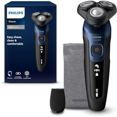 Philips Shaver Series 5000 Elektryczna golarka męska na mokro i sucho w kolorze metalicznym niebieskim z precyzyjnym trymerem i miękkim etui podróżnym (model S5465/18) Philips Shaver Series 5000 Elektryczna golarka męska na mokro i sucho w kolorze metalicznym niebieskim z precyzyjnym trymerem i miękkim etui podróżnym (model S5465/18)