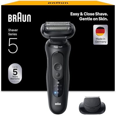 Braun Series 5 Golarka elektryczna, Do 50 minut, nasadka precyzyjnego trymera, bezprzewodowa, maszynka dla mężczyzn do golenia na mokro i na sucho, w 100% wodoodporna, 52-N1200S, Czarny Braun Series 5 Golarka elektryczna, Do 50 minut, nasadka precyzyjnego trymera, bezprzewodowa, maszynka dla mężczyzn do golenia na mokro i na sucho, w 100% wodoodporna, 52-N1200S, Czarny