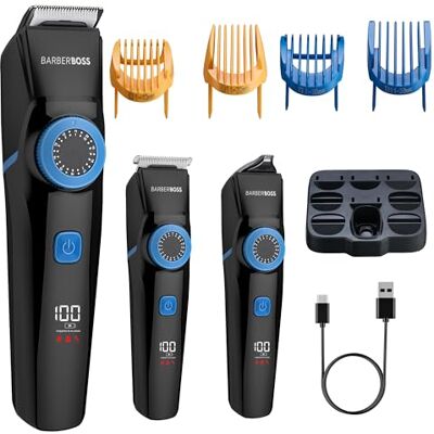 BARBERBOSS Męski trymer do brody, trymer do brody i detali 3 w 1, wyświetlacz LED, 3 głowice tnące, ładowanie USB i wodoodporna konstrukcja, zestaw do pielęgnacji z precyzyjną tarczą BARBERBOSS Męski trymer do brody, trymer do brody i detali 3 w 1, wyświetlacz LED, 3 głowice tnące, ładowanie USB i wodoodporna konstrukcja, zestaw do pielęgnacji z precyzyjną tarczą