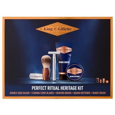 Gillette Optymalny zestaw Ritual Heritage dla mężczyzn, zestaw upominkowy do codziennej brody, 1 maszynka do golenia dla mężczyzn, z bezpieczną podwójną krawędzią tnącą, z 5 ostrzami, 1 pędzel Gillette Optymalny zestaw Ritual Heritage dla mężczyzn, zestaw upominkowy do codziennej brody, 1 maszynka do golenia dla mężczyzn, z bezpieczną podwójną krawędzią tnącą, z 5 ostrzami, 1 pędzel