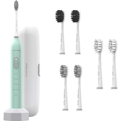 BARBERBOSS Sonic elektryczna szczoteczka do zębów, regulowane kąty fali, 5 trybów szczotkowania, 6 głowic szczotek, etui podróżne, przenośna i wybielająca elektryczna szczoteczka do zębów dla BARBERBOSS Sonic elektryczna szczoteczka do zębów, regulowane kąty fali, 5 trybów szczotkowania, 6 głowic szczotek, etui podróżne, przenośna i wybielająca elektryczna szczoteczka do zębów dla
