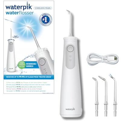 Waterpik Cordless Pearl Irygator Bezprzewodowy, Kolor Biały Usuwa płytkę nazębną, Wodoodporny do jamy ustnej, Idealny w podróż i do małej łazienki Waterpik Cordless Pearl Irygator Bezprzewodowy, Kolor Biały Usuwa płytkę nazębną, Wodoodporny do jamy ustnej, Idealny w podróż i do małej łazienki