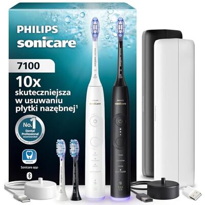Philips Sonicare z serii 7100 – technologia nowej generacji, czujnik nacisku, 12 ustawień szczotkowania, 21 dni użytkowania, etui podróżne z funkcją ładowania, kolor biało-czarny, dwupak, HX7429/04 Philips Sonicare z serii 7100 – technologia nowej generacji, czujnik nacisku, 12 ustawień szczotkowania, 21 dni użytkowania, etui podróżne z funkcją ładowania, kolor biało-czarny, dwupak, HX7429/04