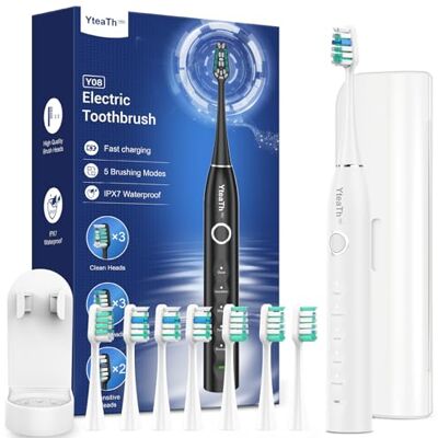YTEATH PRO Elektryczna szczoteczka do zębów do wybielania zębów szczoteczka do zębów dla dorosłych z etui podróżnym, 5 trybów, wodoodporna IPX7, elektryczna szczotka do zębów, biała perłowa YTEATH PRO Elektryczna szczoteczka do zębów do wybielania zębów szczoteczka do zębów dla dorosłych z etui podróżnym, 5 trybów, wodoodporna IPX7, elektryczna szczotka do zębów, biała perłowa