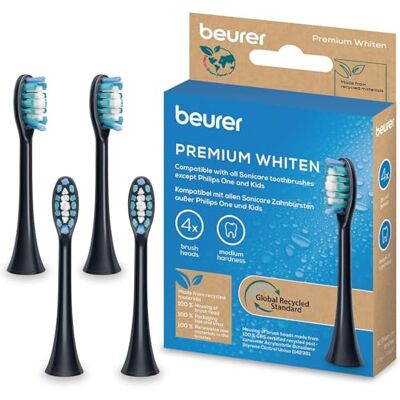 Beurer SC Premium Whiten główki szczoteczki do szczoteczek sonicznych, 4 wymienne główki kompatybilne z SC 30, 50 i Philips Sonicare, centralnie podwyższone wskaźnikowe włókna, twardość średnia Beurer SC Premium Whiten główki szczoteczki do szczoteczek sonicznych, 4 wymienne główki kompatybilne z SC 30, 50 i Philips Sonicare, centralnie podwyższone wskaźnikowe włókna, twardość średnia