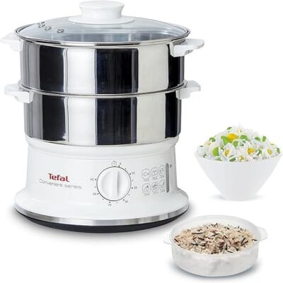 Tefal VC1451 Parowar Convenient, Kompaktowy parowar, Łatwe gotowanie na parze, Timer z opcją automatycznego wyłączania, Wskaźnik wody, Pojemność 6 L, 900 W Tefal VC1451 Parowar Convenient, Kompaktowy parowar, Łatwe gotowanie na parze, Timer z opcją automatycznego wyłączania, Wskaźnik wody, Pojemność 6 L, 900 W