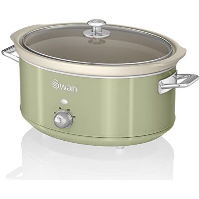Swan Retro SF17031GNEU wolnowar 6,5 l Wymienny pojemnik, nieprzywierająca ceramika wolna od PFOA i PTFE, 3 poziomy temperatury, szklana pokrywa, powolny kucharz, vintage design, zielony, 320 W Swan Retro SF17031GNEU wolnowar 6,5 l Wymienny pojemnik, nieprzywierająca ceramika wolna od PFOA i PTFE, 3 poziomy temperatury, szklana pokrywa, powolny kucharz, vintage design, zielony, 320 W