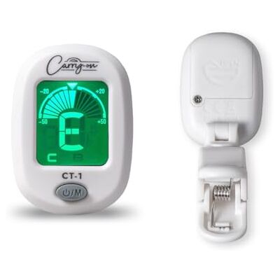 Carry-on CT-1 Clip-on stroik chromatyczny do gitary, basu, ukulele C z obrotowym ekranem LCD, biały Carry-on CT-1 Clip-on stroik chromatyczny do gitary, basu, ukulele C z obrotowym ekranem LCD, biały