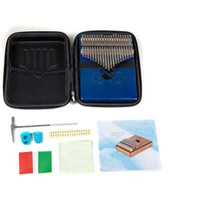 GEWA Kalimba thumb piano mahoń niebieski, motyw chrząszcza, 21 stalowych stroików, możliwość strojenia, w komplecie pokrowiec, młoteczek do strojenia, instrukcja. GEWA Kalimba thumb piano mahoń niebieski, motyw chrząszcza, 21 stalowych stroików, możliwość strojenia, w komplecie pokrowiec, młoteczek do strojenia, instrukcja.
