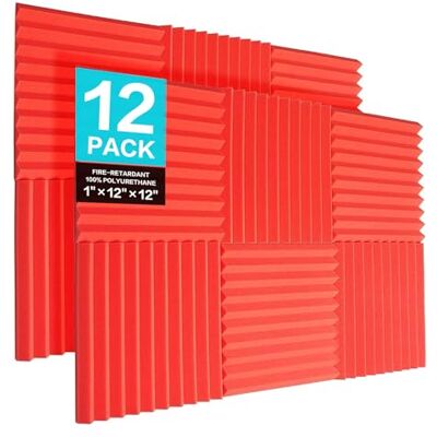 JBER 12 sztuk paneli z pianki akustycznej, 2,5 x 30 x 30 cm, studyjne, dźwiękoszczelne, ognioodporne, dźwiękoszczelne wkładki do obróbki akustycznej (CZERWONE) JBER 12 sztuk paneli z pianki akustycznej, 2,5 x 30 x 30 cm, studyjne, dźwiękoszczelne, ognioodporne, dźwiękoszczelne wkładki do obróbki akustycznej (CZERWONE)