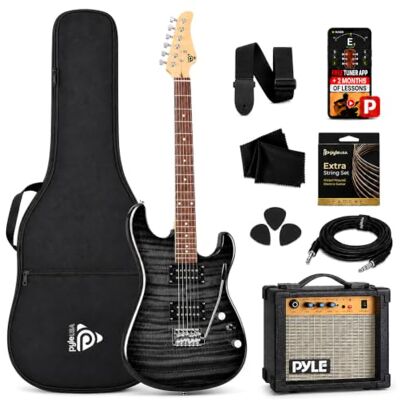Pyle Zestaw do gitary elektrycznej z wzmacniaczem dla początkujących Pełny rozmiar 39" pakiet instrumentów z pickupami Humbucker i zestawem startowym wzmacniacza rockowego dla dzieci w każdym wieku, Pyle Zestaw do gitary elektrycznej z wzmacniaczem dla początkujących Pełny rozmiar 39" pakiet instrumentów z pickupami Humbucker i zestawem startowym wzmacniacza rockowego dla dzieci w każdym wieku,