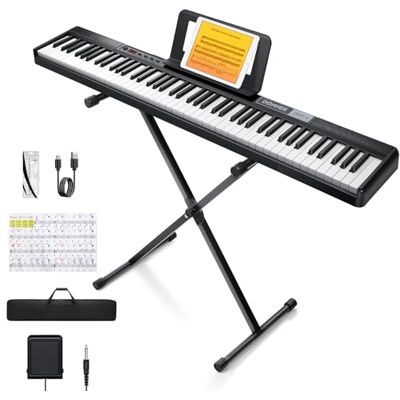 Donner DEP-1 keyboard pianino z 88 klawiszami, dynamiczne klawisze, przenośne pianino elektryczne ze stojakiem, pedałem Sustain, torbą do przenoszenia i naklejką na klawiaturę, DEP-1 Donner DEP-1 keyboard pianino z 88 klawiszami, dynamiczne klawisze, przenośne pianino elektryczne ze stojakiem, pedałem Sustain, torbą do przenoszenia i naklejką na klawiaturę, DEP-1