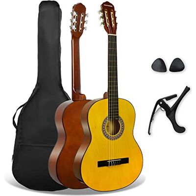 3rd Avenue Pełnowymiarowa (4/4) hiszpańska gitara klasyczna FX w zestawie startowym dla początkujących, gitara akustyczna z nylonowymi strunami, futerałem, kapodastrem i kostkami w kolorze naturalnym 3rd Avenue Pełnowymiarowa (4/4) hiszpańska gitara klasyczna FX w zestawie startowym dla początkujących, gitara akustyczna z nylonowymi strunami, futerałem, kapodastrem i kostkami w kolorze naturalnym