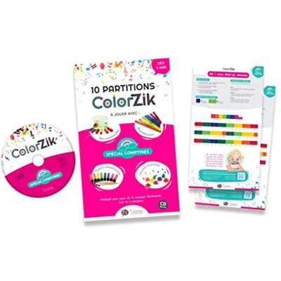 FUZEAU CD Colorzik "Special Comptines" – metoda odtwarzania muzyki bez solfège – 10 kolorowych partycji do grania komptin + 1 CD + słowa – od 3 lat FUZEAU CD Colorzik "Special Comptines" – metoda odtwarzania muzyki bez solfège – 10 kolorowych partycji do grania komptin + 1 CD + słowa – od 3 lat