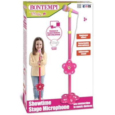 Bontempi Mikrofon sceniczny dla dzieci PINK z efektami dźwiękowymi Trzonek z regulacją wysokości, podłączenie MP3, zasilanie 3 bateriami R6/AA (nie wchodzą w skład zestawu) Bontempi Mikrofon sceniczny dla dzieci PINK z efektami dźwiękowymi Trzonek z regulacją wysokości, podłączenie MP3, zasilanie 3 bateriami R6/AA (nie wchodzą w skład zestawu)