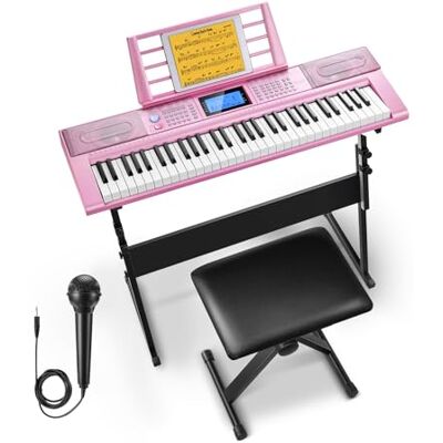 Donner Keyboard Piano 61 klawiszy, elektryczny zestaw keyboard z 249 głosami, 249 rytmami – w zestawie stojak na fortepian, taboret, mikrofon, prezent dla początkujących, różowy (DEK-610S) Donner Keyboard Piano 61 klawiszy, elektryczny zestaw keyboard z 249 głosami, 249 rytmami – w zestawie stojak na fortepian, taboret, mikrofon, prezent dla początkujących, różowy (DEK-610S)