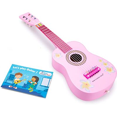 Woet New Classic Toys 10348 instrument muzyczny zabawka gitara drewniana różowa z kwiatami Woet New Classic Toys 10348 instrument muzyczny zabawka gitara drewniana różowa z kwiatami
