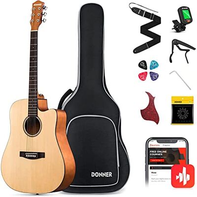 Donner Gitara akustyczna, pełny rozmiar, 4/4, zestaw dla początkujących, gitara akustyczna, 100 cm, wycinana gitara, zestaw startowy, zestaw dreadnought z torbą na koncert, capo, kostki, pasek, Donner Gitara akustyczna, pełny rozmiar, 4/4, zestaw dla początkujących, gitara akustyczna, 100 cm, wycinana gitara, zestaw startowy, zestaw dreadnought z torbą na koncert, capo, kostki, pasek,