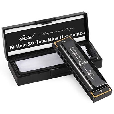 Eastar Major Blues harmonijka diatoniczna 10 otworów C klucz dla początkujących harmonijka dla dzieci i dorosłych z twardą obudową i tkaniną, czarna Eastar Major Blues harmonijka diatoniczna 10 otworów C klucz dla początkujących harmonijka dla dzieci i dorosłych z twardą obudową i tkaniną, czarna