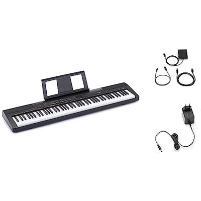 Amazon Basics – przenośne pianino cyfrowe z 88 klawiszami półważonymi, pedałem podtrzymującym 2 głośnikami; 140 dźwięków, 200 rytmów, 16 utworów demo, metronom, tryb nauki, czarne. Amazon Basics – przenośne pianino cyfrowe z 88 klawiszami półważonymi, pedałem podtrzymującym 2 głośnikami; 140 dźwięków, 200 rytmów, 16 utworów demo, metronom, tryb nauki, czarne.