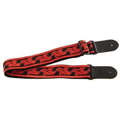 OVATION pasek do gitary z nylonu – Signature „Leaf” – Ruby Red – Wyściełany pasek do gitary ze skórzanymi zakończeniami i haftowanym motywem liści OVATION pasek do gitary z nylonu – Signature „Leaf” – Ruby Red – Wyściełany pasek do gitary ze skórzanymi zakończeniami i haftowanym motywem liści