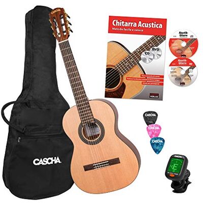 CASCHA 3/4 gitara klasyczna dla początkujących, w tym podręcznik, tuner, torba/torba, 3 kostki CASCHA 3/4 gitara klasyczna dla początkujących, w tym podręcznik, tuner, torba/torba, 3 kostki