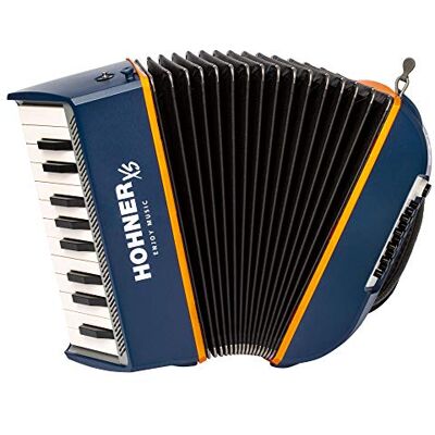 Hohner AKORDEONY PIANOWE. Akordeon chromowany fortepianowy ACORDEON XS NIEBIESKI/POMARAŃCZOWY Z PASKĄ. Hohner AKORDEONY PIANOWE. Akordeon chromowany fortepianowy ACORDEON XS NIEBIESKI/POMARAŃCZOWY Z PASKĄ.