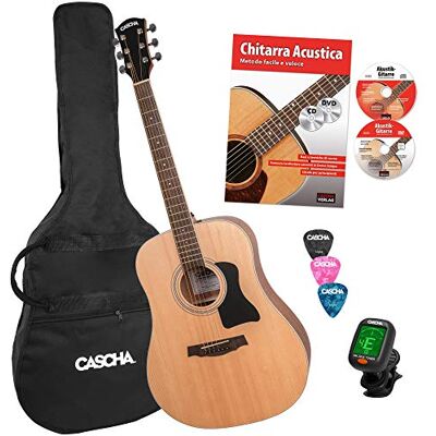 CASCHA Acoustic Guitar zestaw dla początkujących z ręcznikiem, stroikiem, gigbag/torbą, 3 kostkami, drednought, gitara akustyczna, gitara westernowa, struny stalowe CASCHA Acoustic Guitar zestaw dla początkujących z ręcznikiem, stroikiem, gigbag/torbą, 3 kostkami, drednought, gitara akustyczna, gitara westernowa, struny stalowe