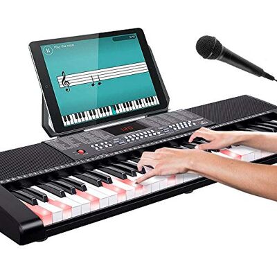 BAKAJI Elektroniczna klawiatura muzyczna pianino 61 jasnych klawiszy pianino wielofunkcyjne z 255 rytmami 50 utworów funkcja perkusji wejście AUX stojak na nuty/tablet i mikrofon BAKAJI Elektroniczna klawiatura muzyczna pianino 61 jasnych klawiszy pianino wielofunkcyjne z 255 rytmami 50 utworów funkcja perkusji wejście AUX stojak na nuty/tablet i mikrofon