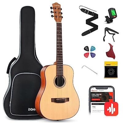 Donner Gitara akustyczna 3/4 dla początkujących, dla początkujących, zestaw gitar akustycznych, dla dorosłych, 36", Dreadnought z 6 kieszeniami, pasek Capo do kostki (naturalna) Donner Gitara akustyczna 3/4 dla początkujących, dla początkujących, zestaw gitar akustycznych, dla dorosłych, 36", Dreadnought z 6 kieszeniami, pasek Capo do kostki (naturalna)