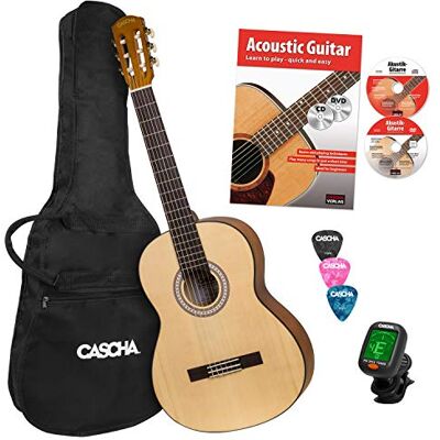 CASCHA Student Series 4/4 gitara klasyczna dla początkujących, w tym książka, tuner, torba/torba, 3 kostki, klasyczna gitara dziecięca od 10 lat dla początkujących, gitara klasyczna, struny nylonowe CASCHA Student Series 4/4 gitara klasyczna dla początkujących, w tym książka, tuner, torba/torba, 3 kostki, klasyczna gitara dziecięca od 10 lat dla początkujących, gitara klasyczna, struny nylonowe