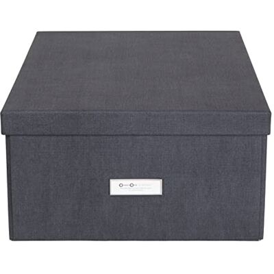 Bigso Box of Sweden Katrin duże pudełko do przechowywania z pokrywką – stabilny organizer z płyty pilśniowej i papieru o wyglądzie lnu, praktyczne składane pudełko z ramką na etykiety, kolor czarny Bigso Box of Sweden Katrin duże pudełko do przechowywania z pokrywką – stabilny organizer z płyty pilśniowej i papieru o wyglądzie lnu, praktyczne składane pudełko z ramką na etykiety, kolor czarny