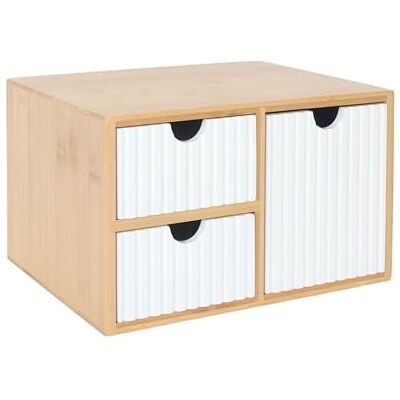 Relaxdays Pudełko z szufladami, bambus i MDF, 3 rowkowane szuflady, wys. x gł.: 15 x 25 x 20 cm, organizer na biurko, biały/naturalny Relaxdays Pudełko z szufladami, bambus i MDF, 3 rowkowane szuflady, wys. x gł.: 15 x 25 x 20 cm, organizer na biurko, biały/naturalny