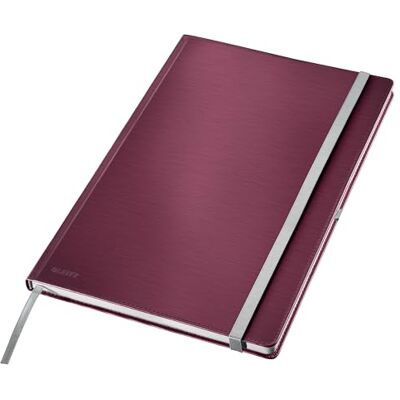 Leitz Notatnik Style A4 w linie, twarda oprawa, 160 stron, 80 arkuszy, papier z certyfikatem FSC 100 g/m², elastyczny pasek i zakładka, do biura i biura domowego, czerwony, 44751028 Leitz Notatnik Style A4 w linie, twarda oprawa, 160 stron, 80 arkuszy, papier z certyfikatem FSC 100 g/m², elastyczny pasek i zakładka, do biura i biura domowego, czerwony, 44751028